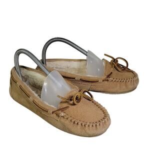 Minnetonka Cally Leather Faux Fur Lined Moccasin Slipper Shoes Womens Size 6